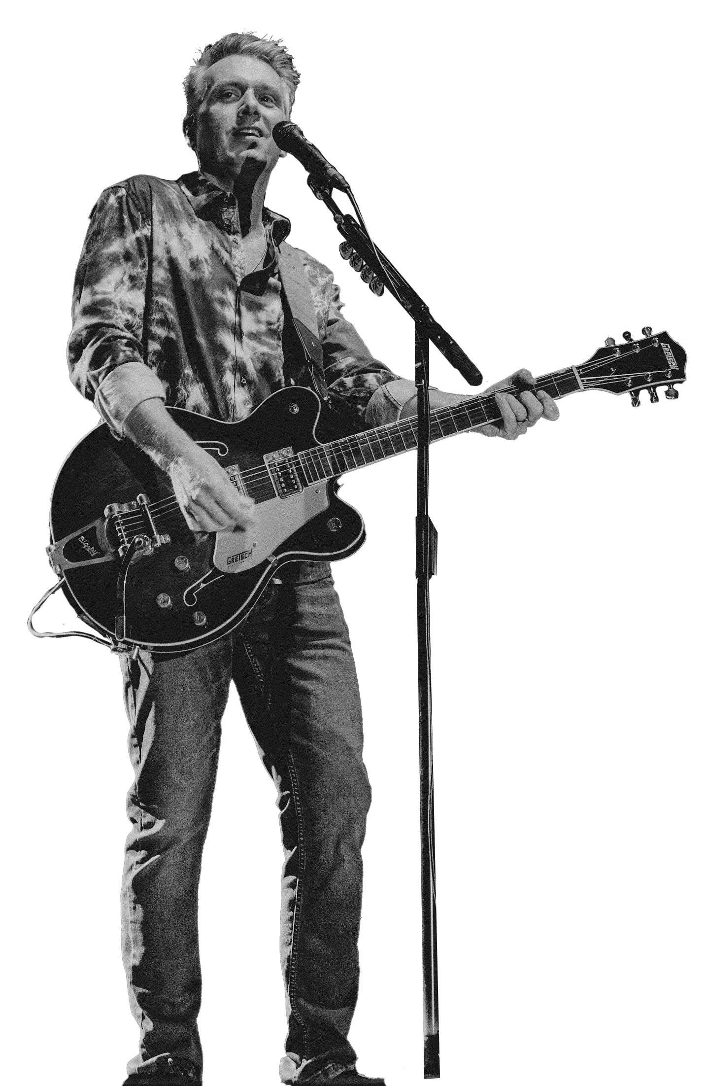 Brian singing and playing his Gretsch guitar