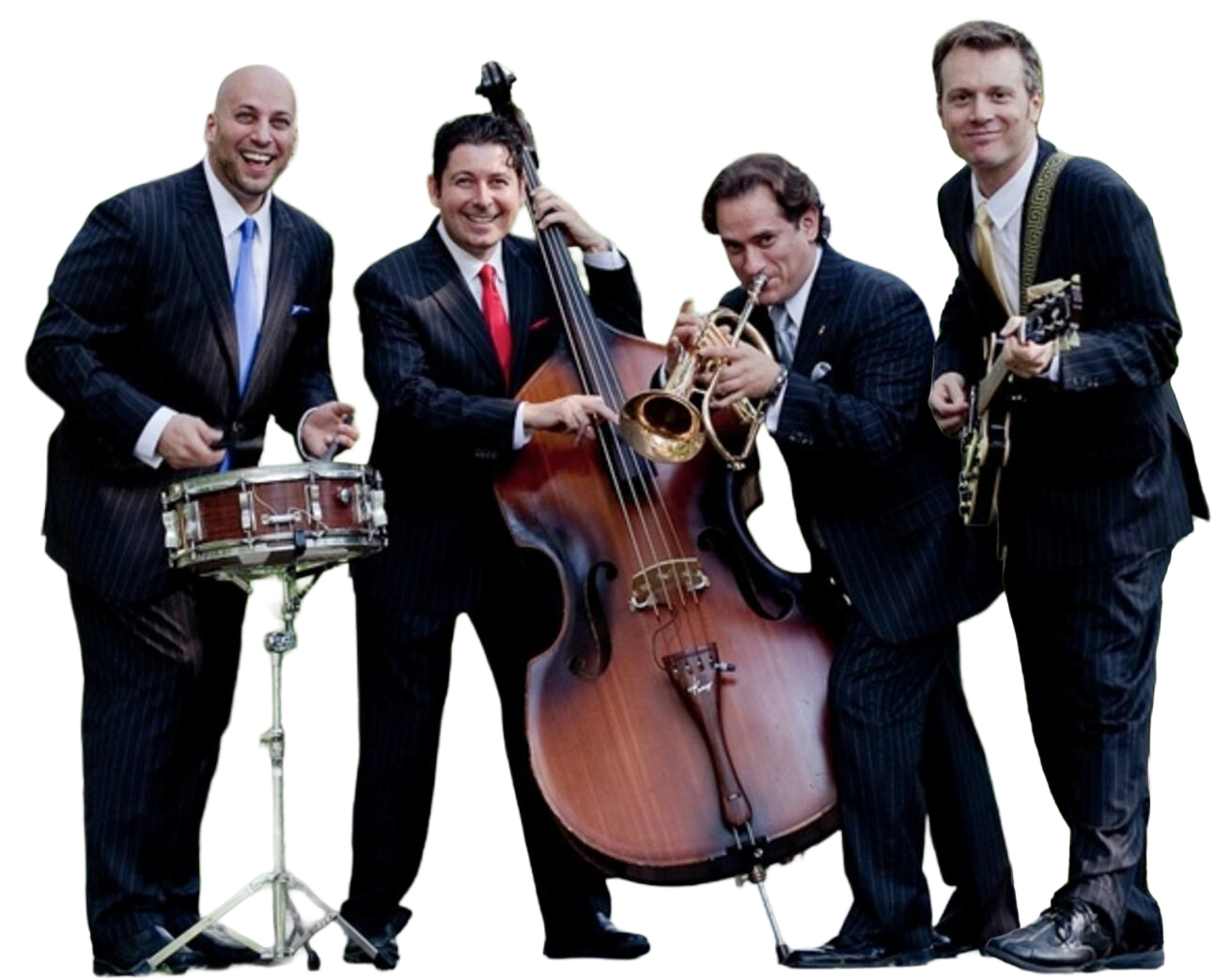 The Four Freshmen with drums, upright bass, trumpet, and guitar